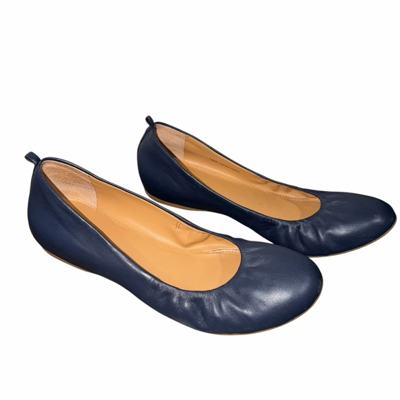 J.Crew Cece Navy Leather Round Toe Slip on Ballet Flat Made in Italy Size 8.5 - Picture 7 of 9